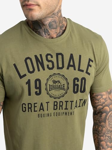 Detalle de Camiseta Lonsdale Bangor Double Pack para hombre – Black/Olive (tallas variadas)