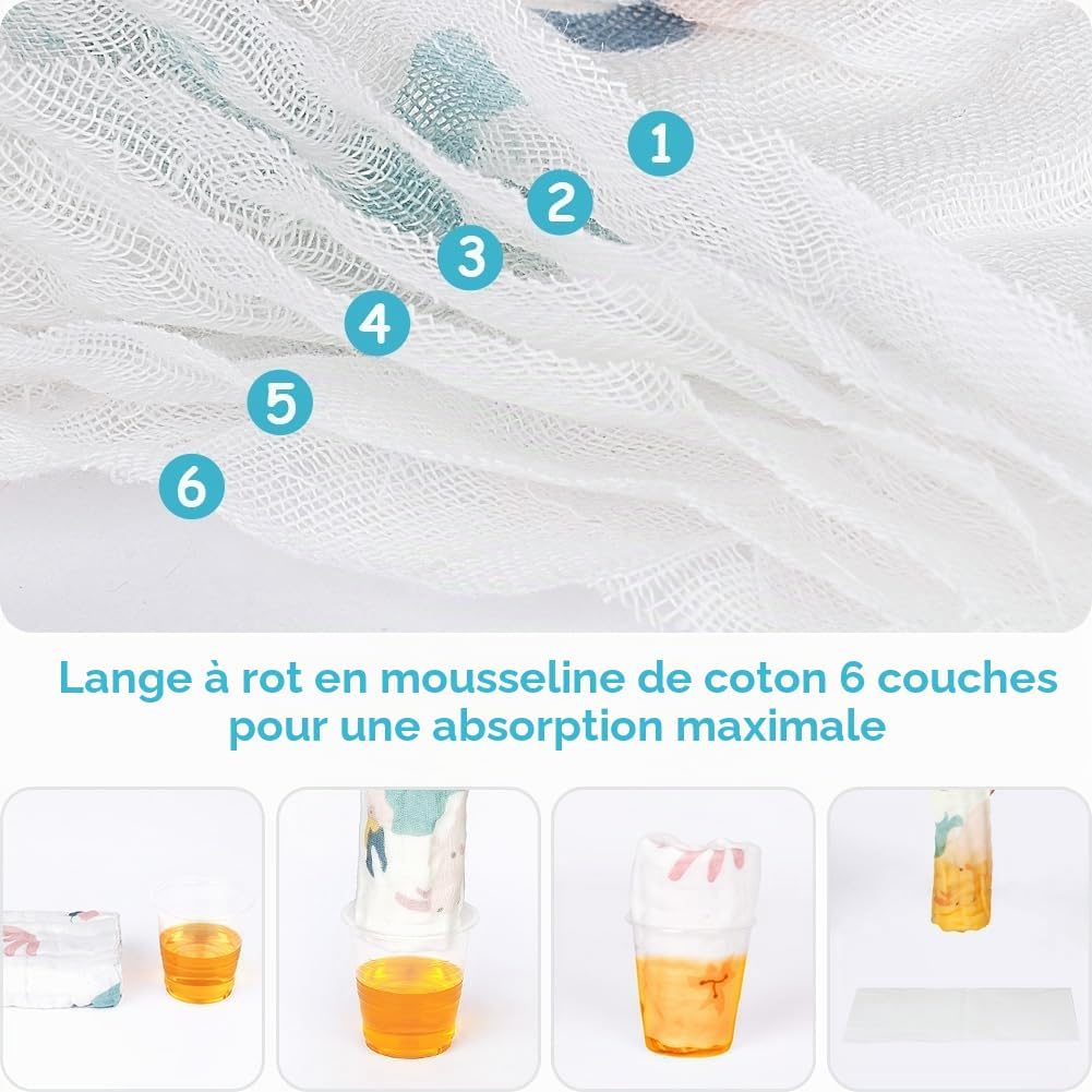 Detalle de AYESY mousseline spuugdoekjes voor baby’s, 6-laags katoen, set van 6