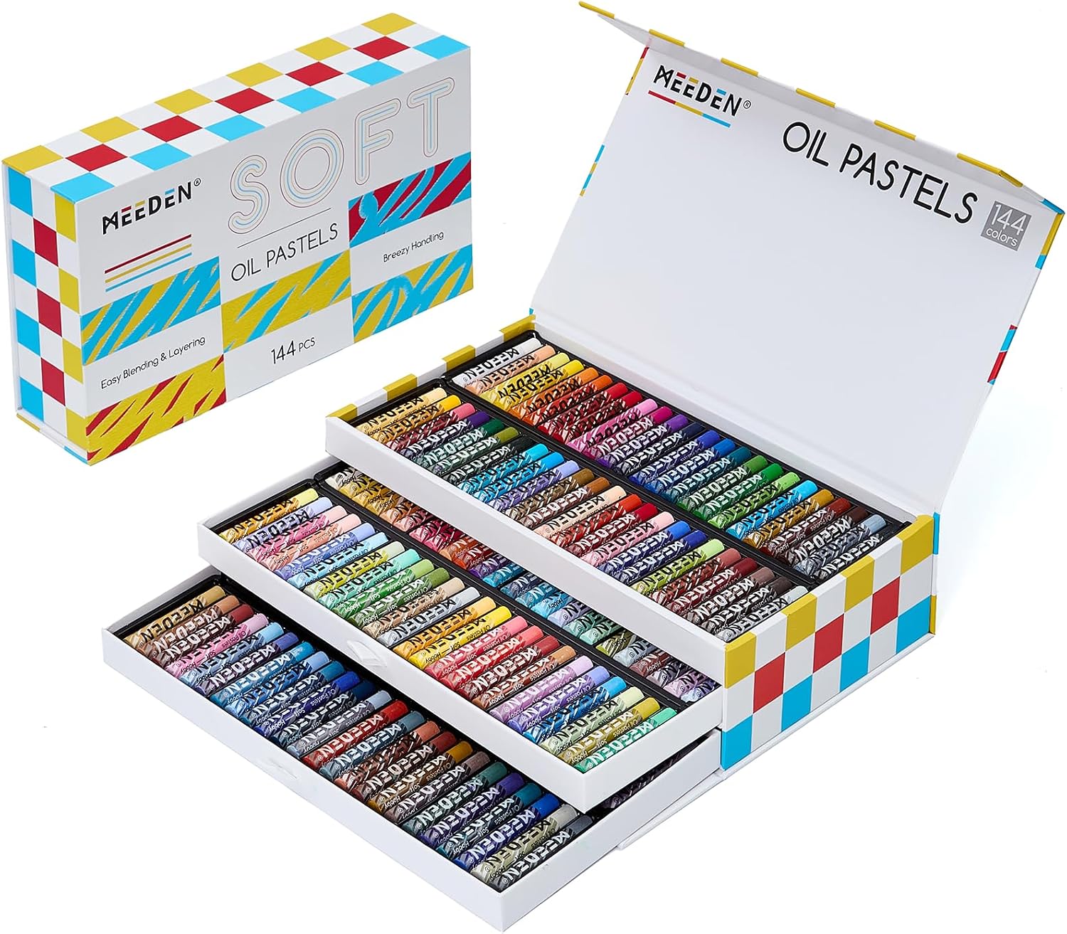 Detalle de MEEDEN Soft Oil Pastels Set (144 Vibrant Colours) for Blending, Layering and Shading