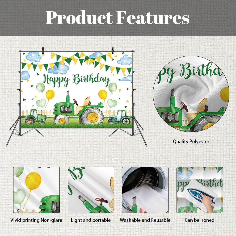 Thumbnail 5 de MEHOFOND 7x5ft Green Tractor Birthday Backdrop