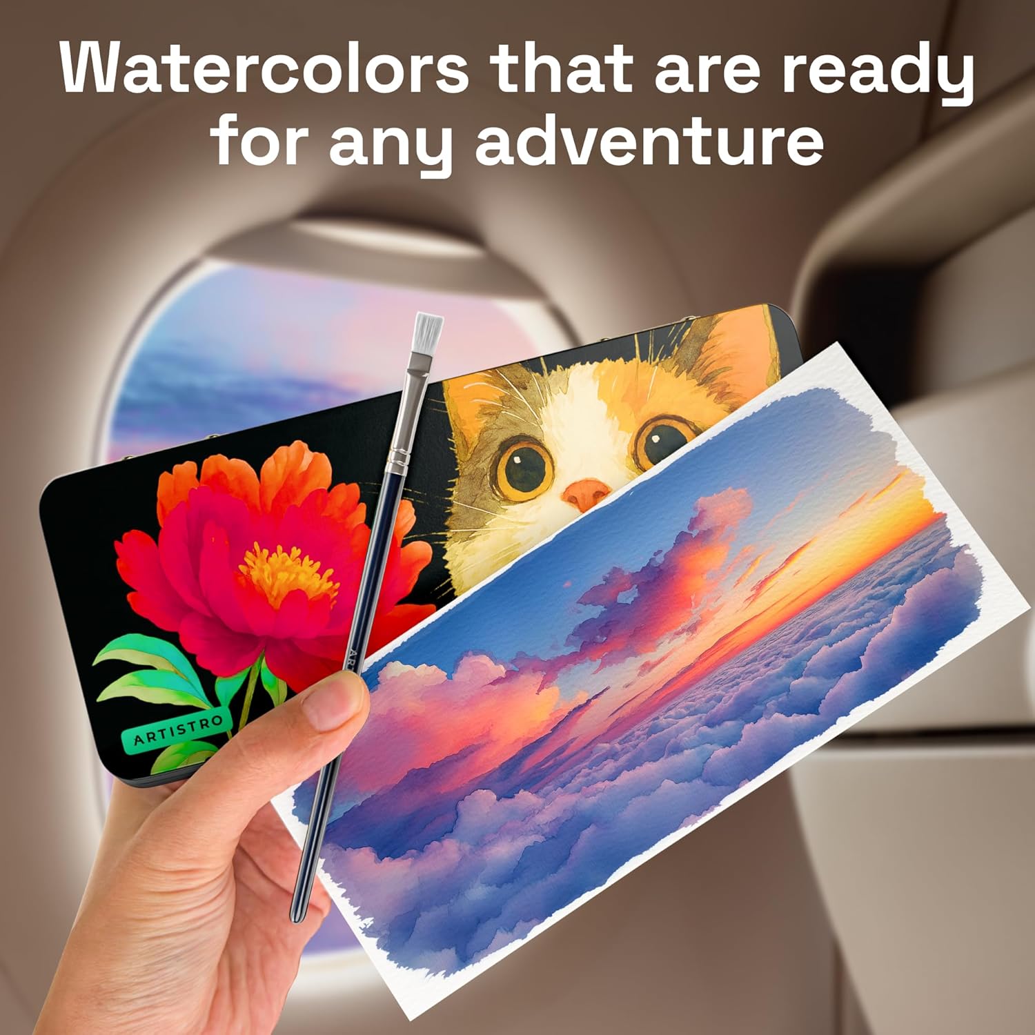 Thumbnail 4 de ARTISTRO 50 Watercolour Paint Set – Vivid colours in a portable tin box with refillable water brush