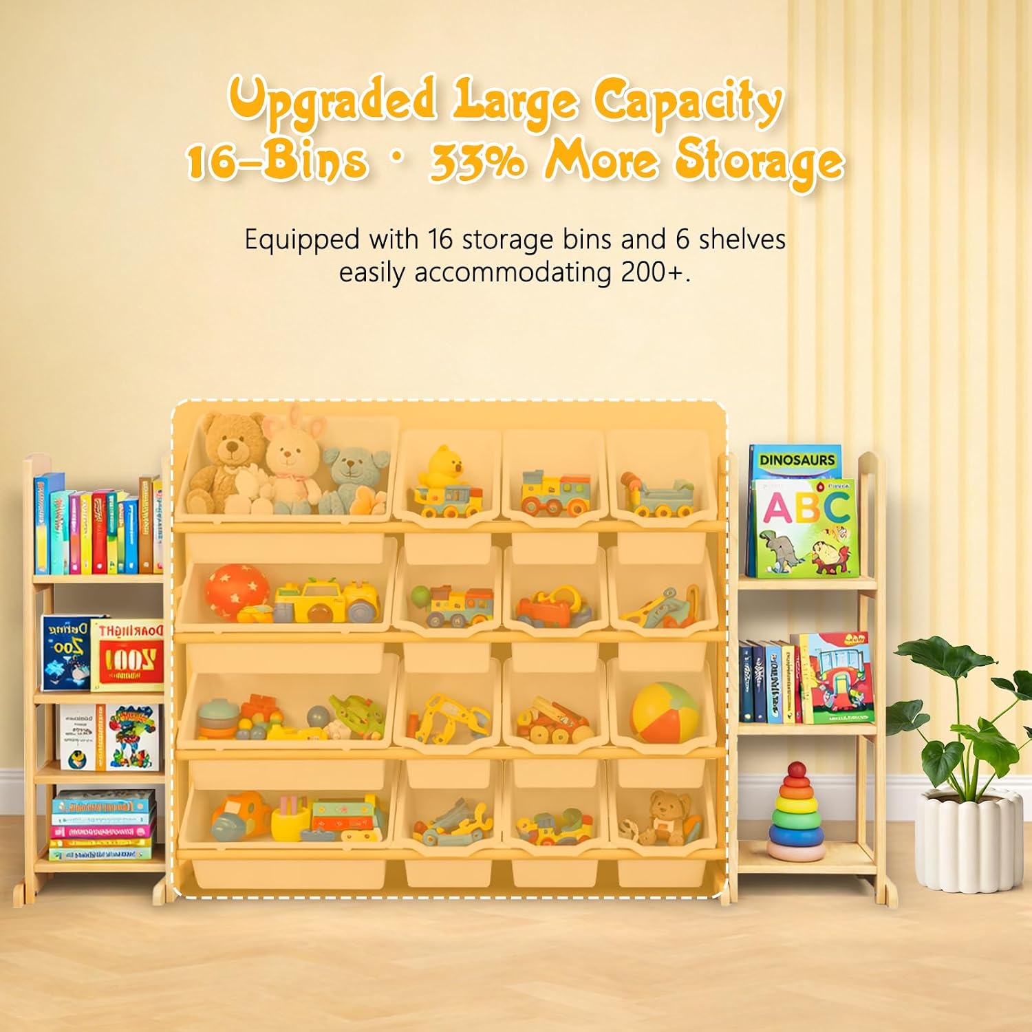 Detalle 1 de Etitlly Kids Toy Storage Organizer with Bookshelf, 16 Bins, 6 Shelves, White