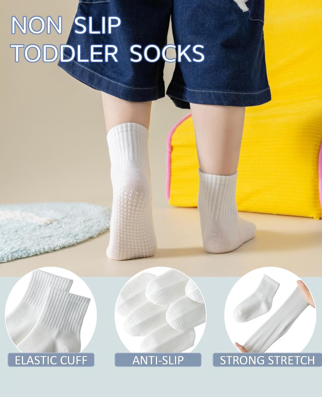 Detalle de Wamvp Toddler Grip Socks, Cotton Crew with Seamless Toe, 6 Pairs
