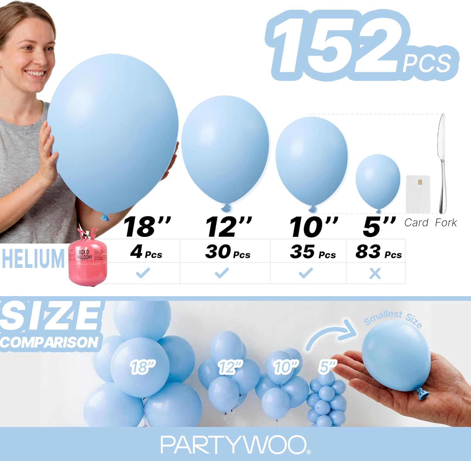 Detalle de PartyWoo Light Blue Latex Balloons 18-Inch