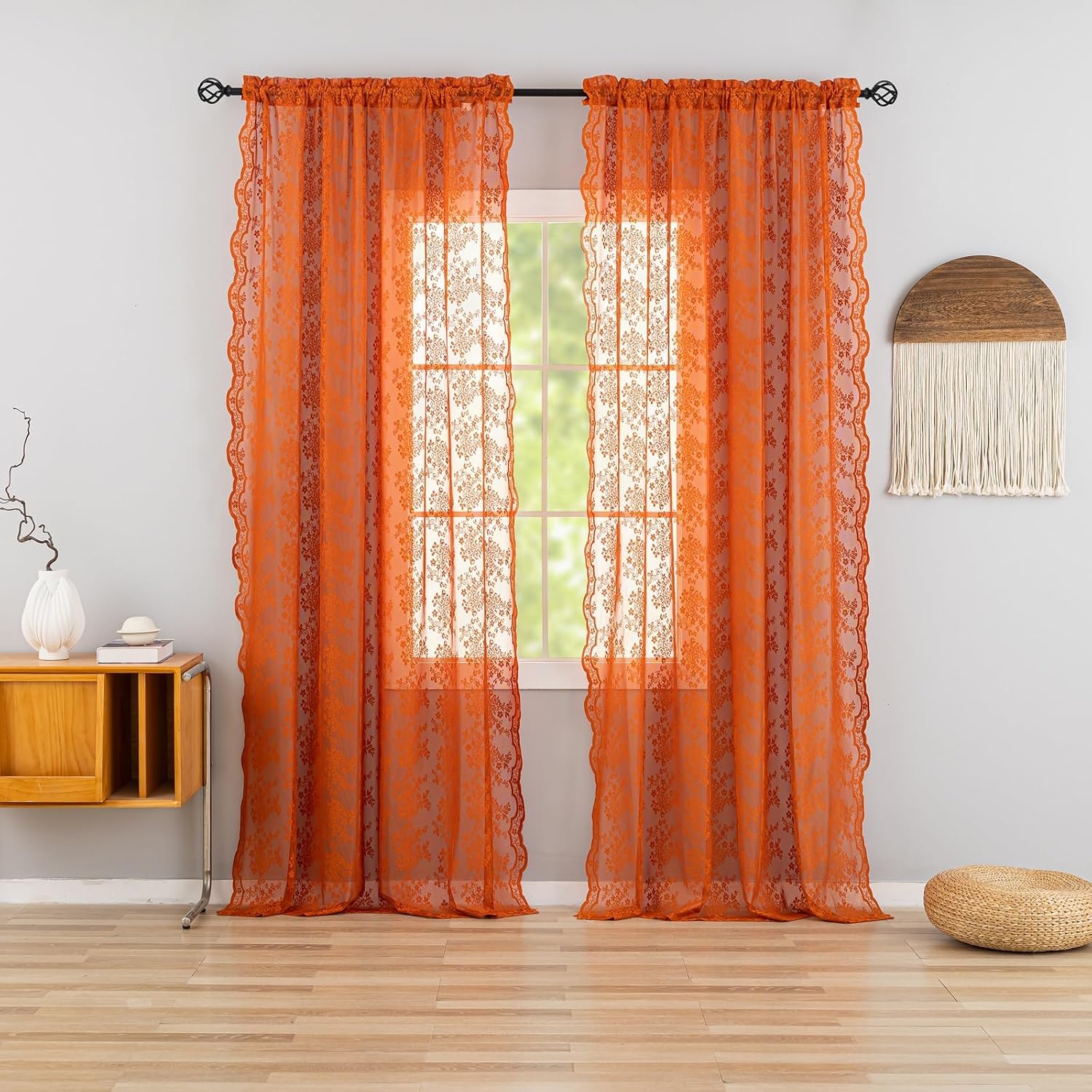 Detalle 2 de Lace Terracotta Curtains 52x96 in Light-Filtering Rod Pocket Curtains 🏠