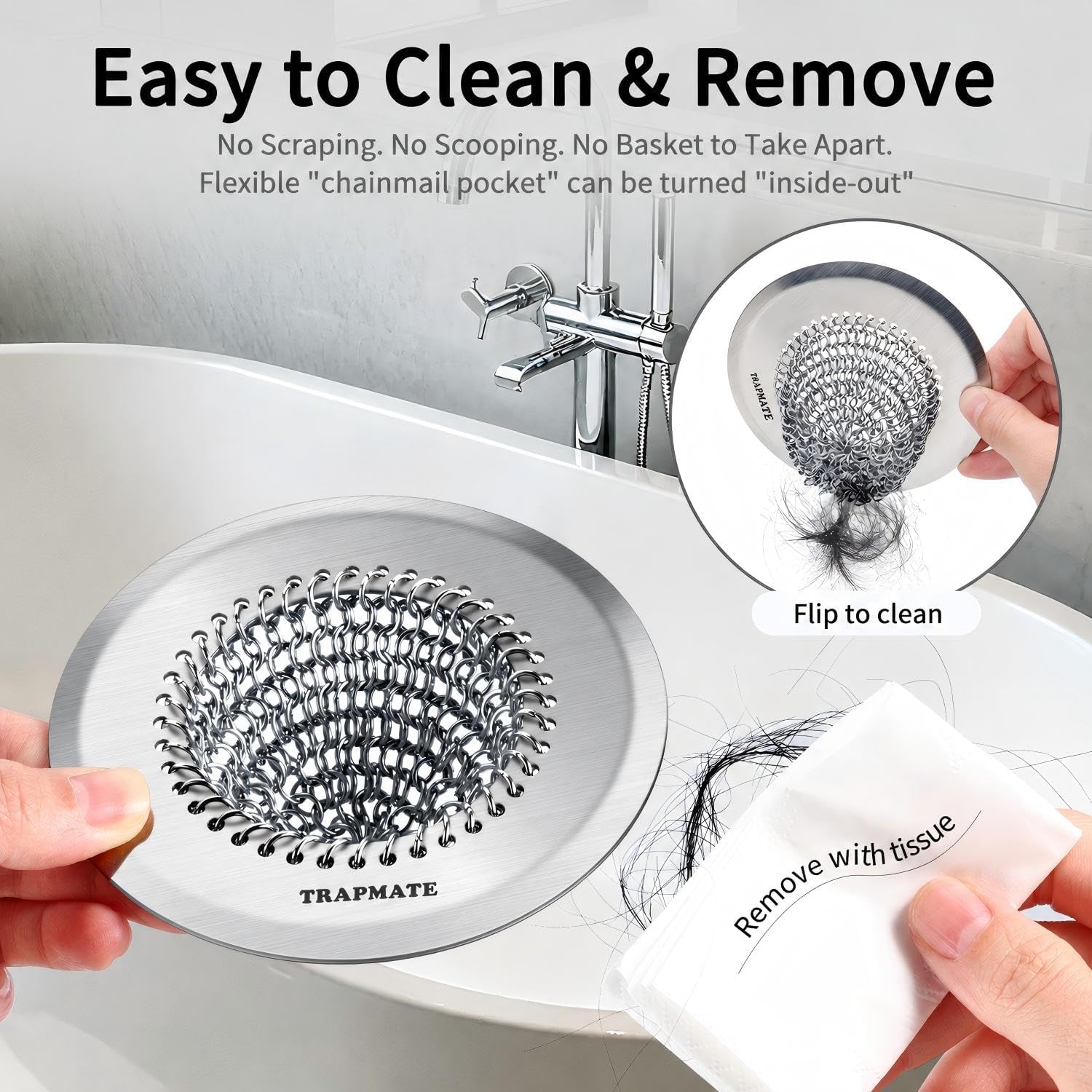 Thumbnail 1 de TRAPMATE XN002 Shower Drain Hair Catcher, 4.4-Inch Reversible Mesh Cover