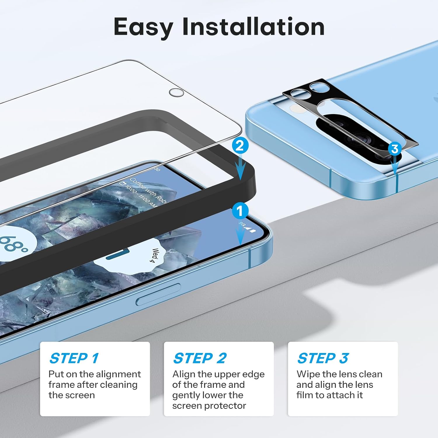 Detalle 2 de OMOTON 3+3 Pack for Pixel 8 Pro Screen Protector, 9H Tempered Glass