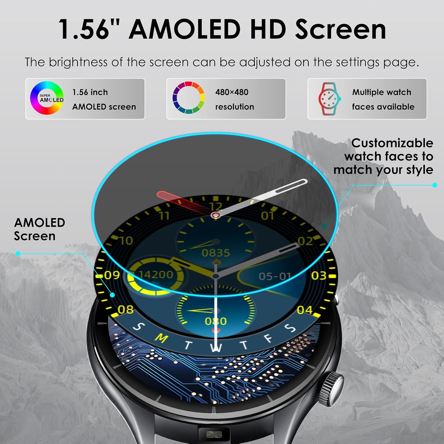 Thumbnail 6 de 2026 New Smartwatch for Men with ECG, Blood Pressure and 1.56-inch AMOLED Display