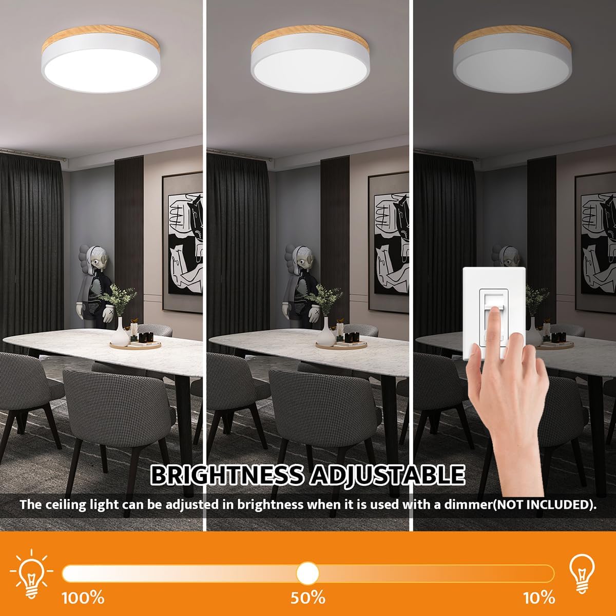 Detalle 2 de Yiisem DY20260611A2 Wood LED Flush Mount Ceiling Light, Dimmable, 5 CCT