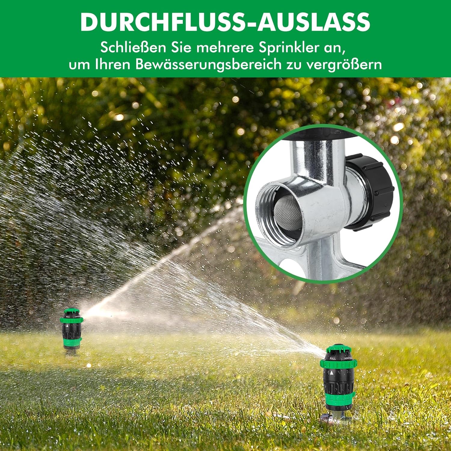 Thumbnail 5 de RESTMO Getriebe-Sprinkler 2er-Set mit Metallspike-Basis – 15 m Reichweite, 180 m² Abdeckung, 5 Sprühmuster