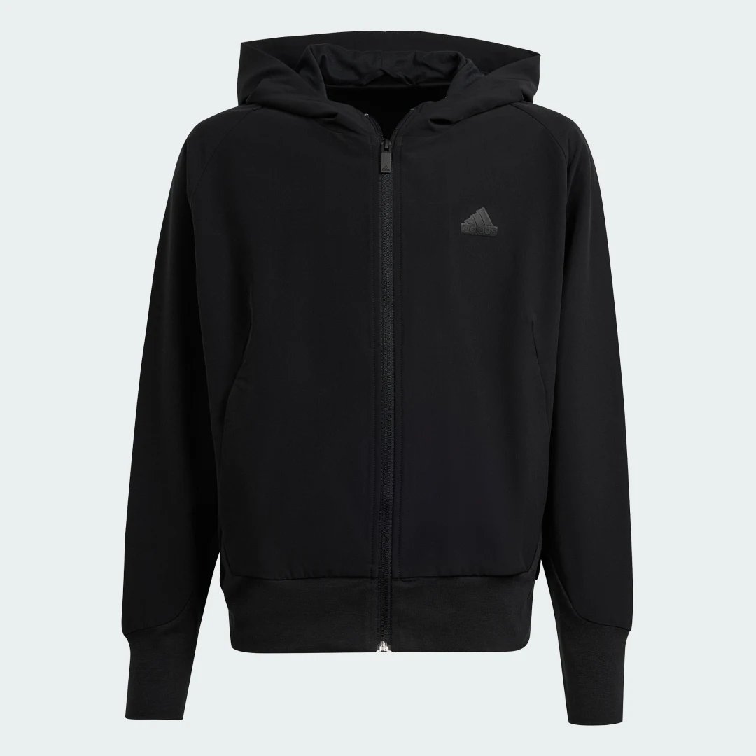 Detalle de Adidas Z.N.E. Woven Full-Zip Track Jacket Kids – Chaqueta deportiva en negro para niños