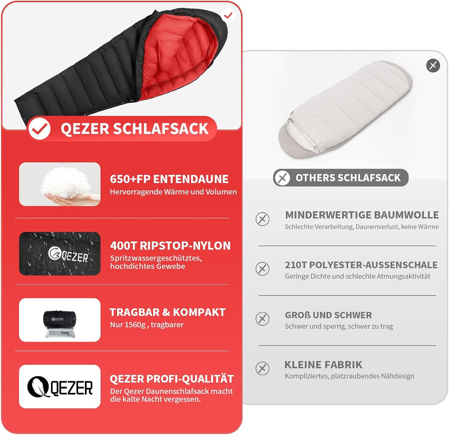 Thumbnail 5 de QEZER Daunenschlafsack −30 °C ⛺