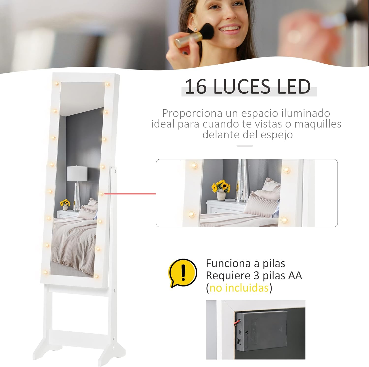 Thumbnail 3 de HOMCOM espejo joyero LED 16 luces