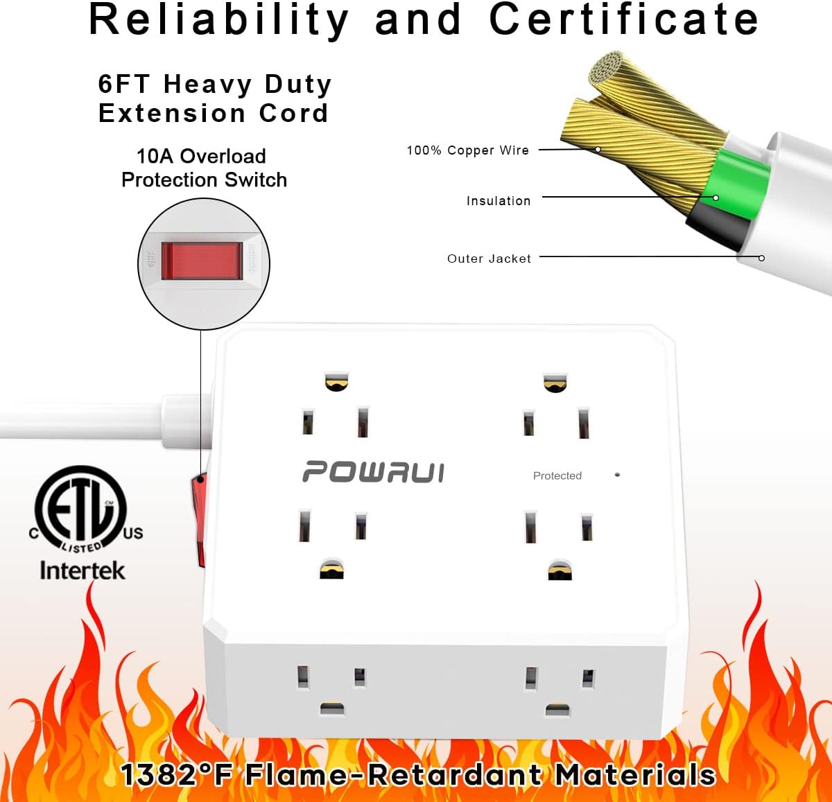 Thumbnail 4 de POWRUI AHR-803B Surge Protector Power Strip, 8 Outlets, 4 USB Ports