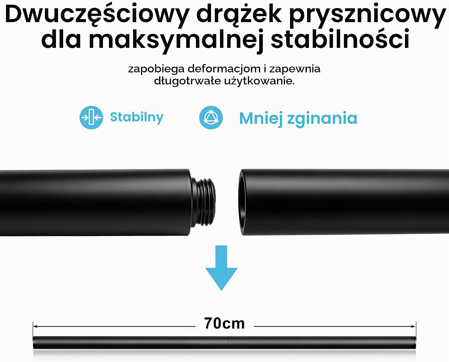 Detalle de Görbach HBD12MB – czarna kolumna prysznicowa 70 cm z półką i słuchawką 3-funkcyjną