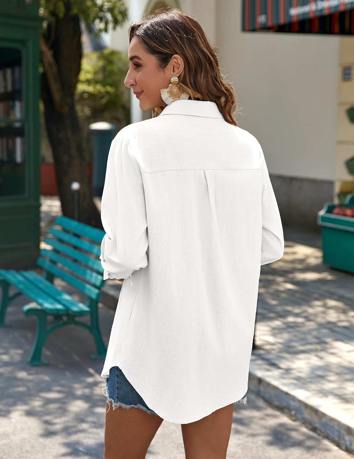 Detalle de Zeagoo Women's Button Down Shirt: Cotton Gauze Long Sleeve Collared Blouse in Loose Fit
