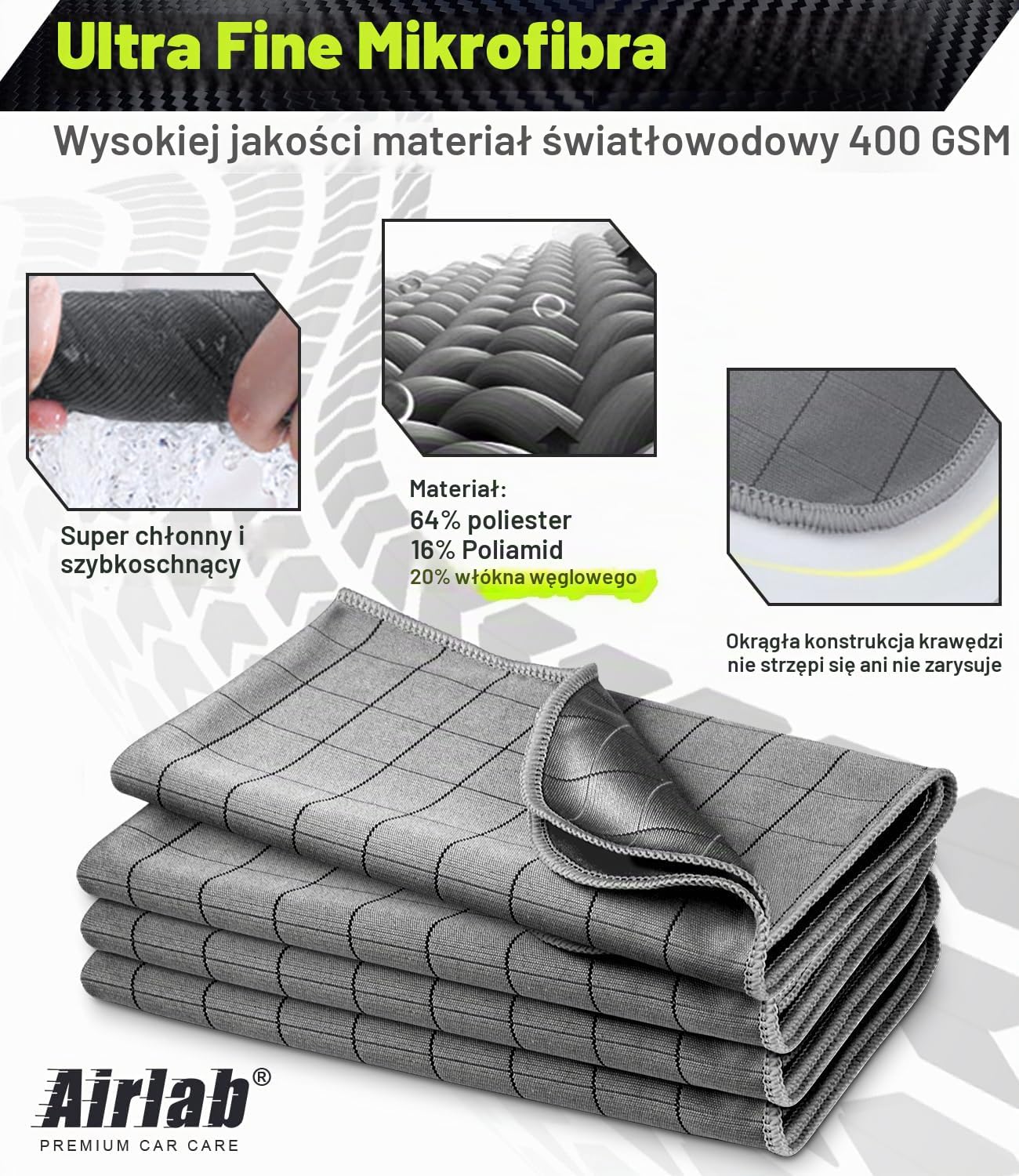 Detalle 2 de Airlab MDL-HUITB54-4pcs – ściereczka z mikrofibry 400 g/m², 50 × 40 cm