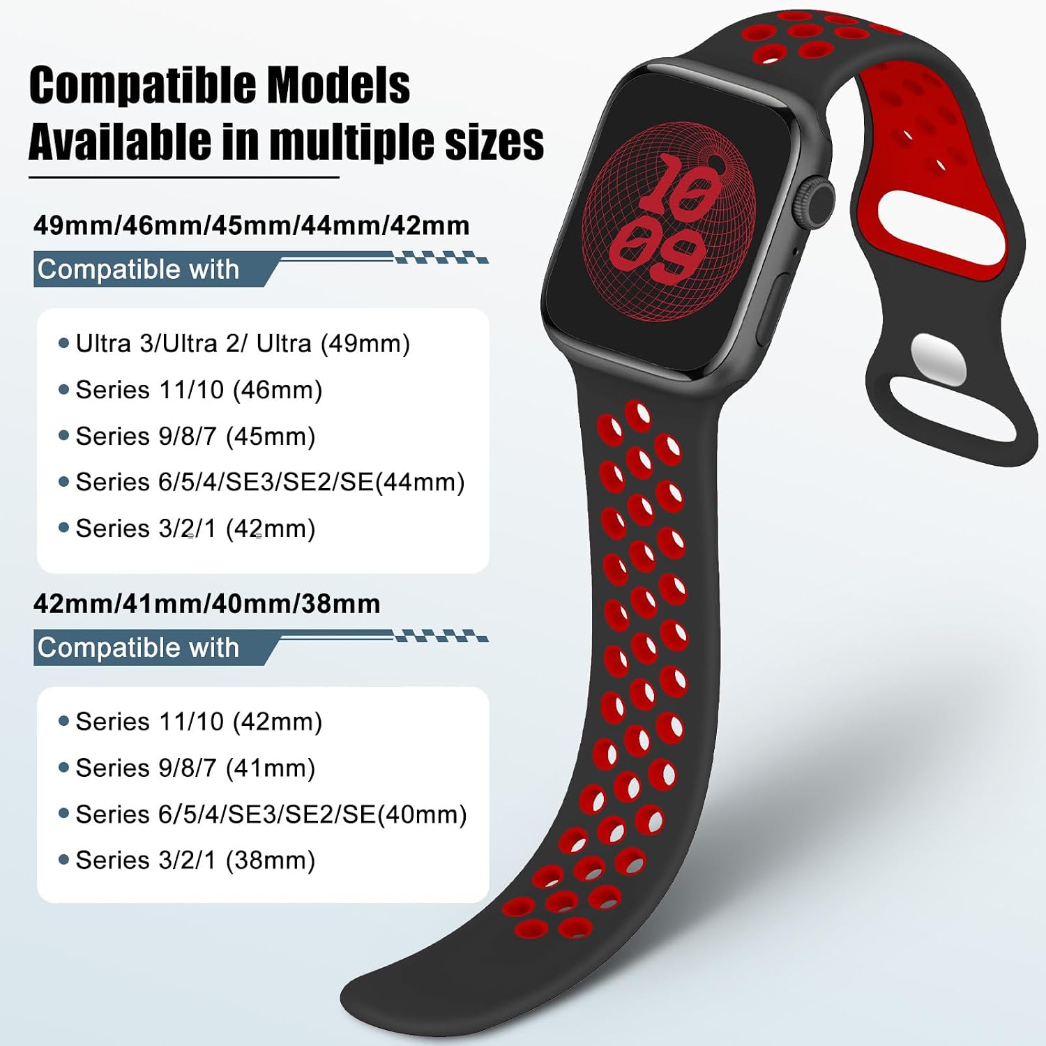 Detalle de Yoohoo Sport Strap for Apple Watch: Breathable Dual‑Colour Silicone Band (38–49mm)