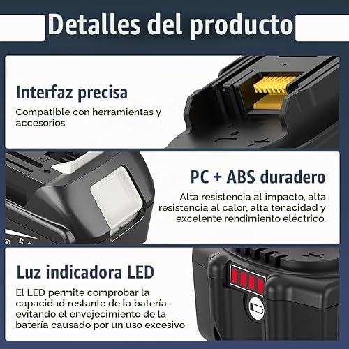 Detalle de 2 Packs 18V 5,0Ah Batería BL1850B para Makita 18V – FUNMALL, LED indicador