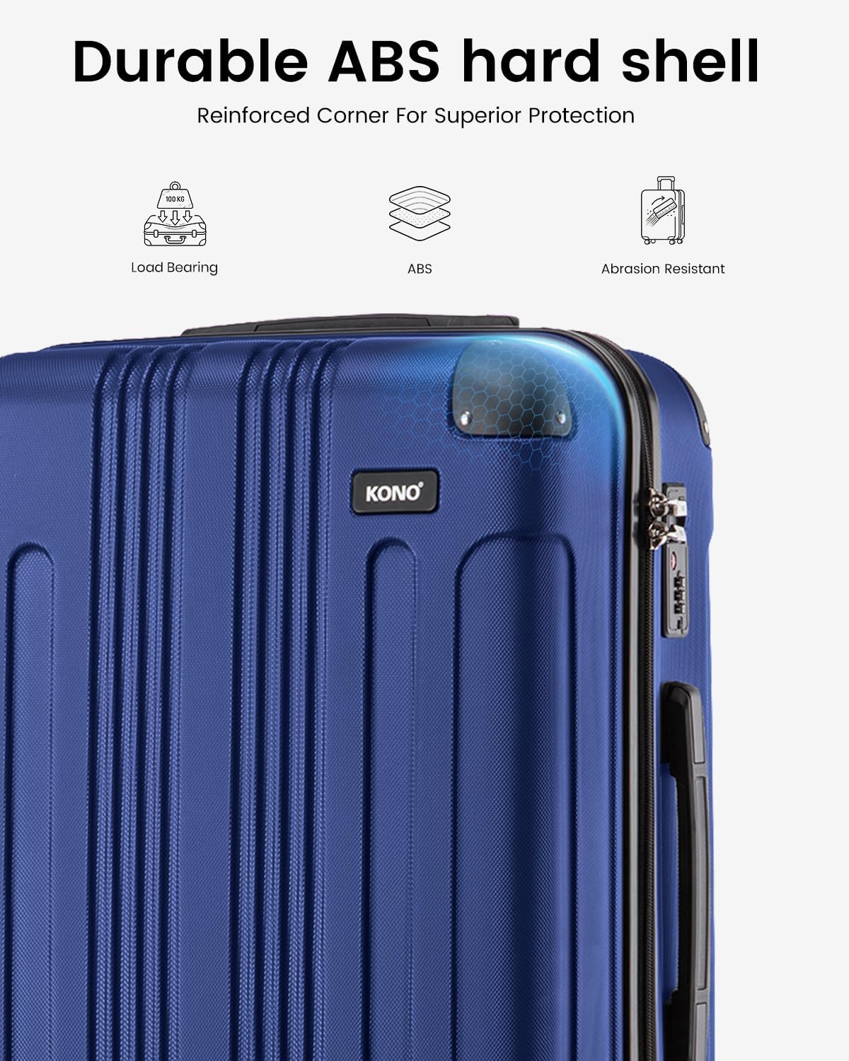 Detalle de Kono 28 Inch Large Hard Shell Luggage: Durable ABS+PC Spinner Suitcase