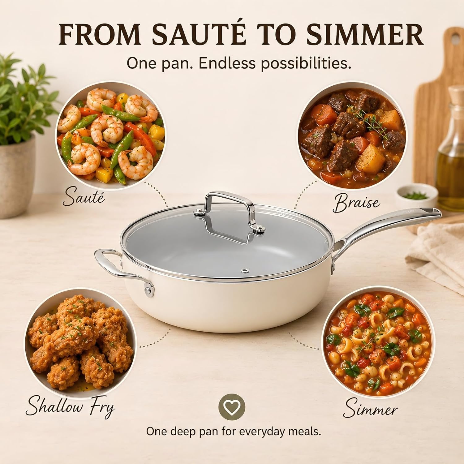Thumbnail 6 de Kikcoin 12-Inch Ceramic Nonstick Frying Pan with Lid — 5 Qt Deep Saute Pan for Induction & Oven Use