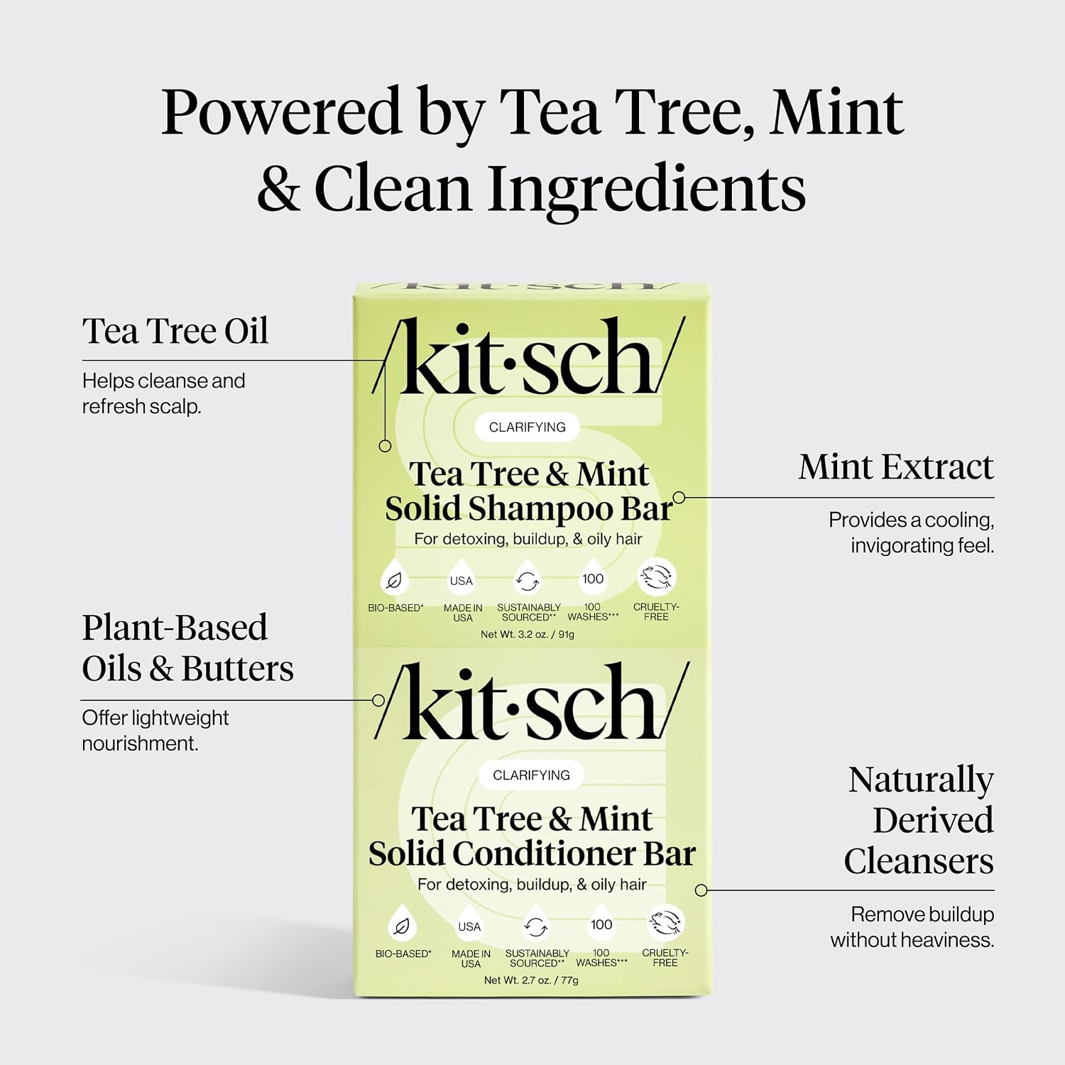 Detalle de Kitsch Tea Tree Shampoo and Conditioner Bar Set with Mint, Silicone-Free