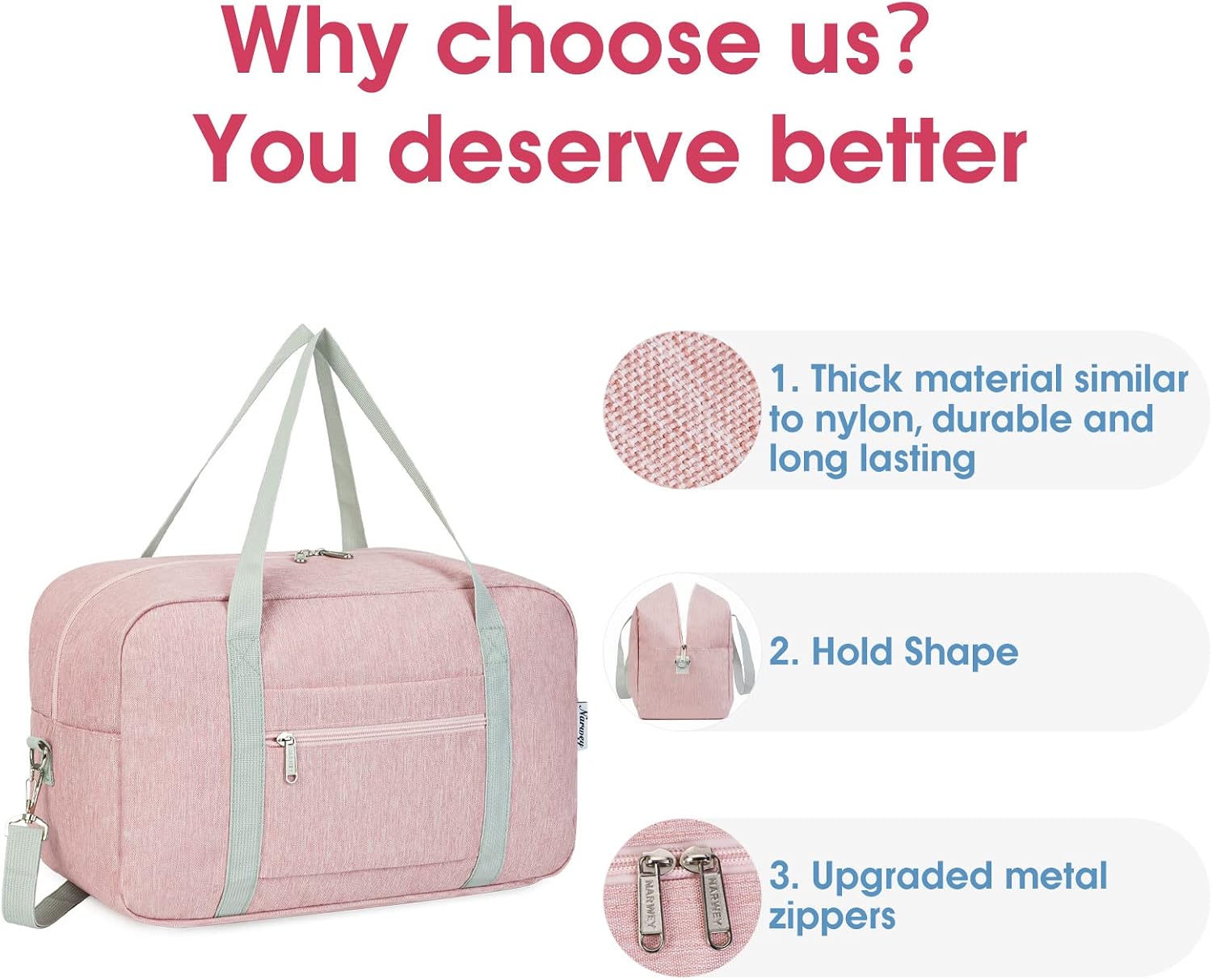 Detalle 2 de Narwey foldable underseat travel duffel for Ryanair cabin bags, 40x30x20cm (20L) in Pink with shoulder strap