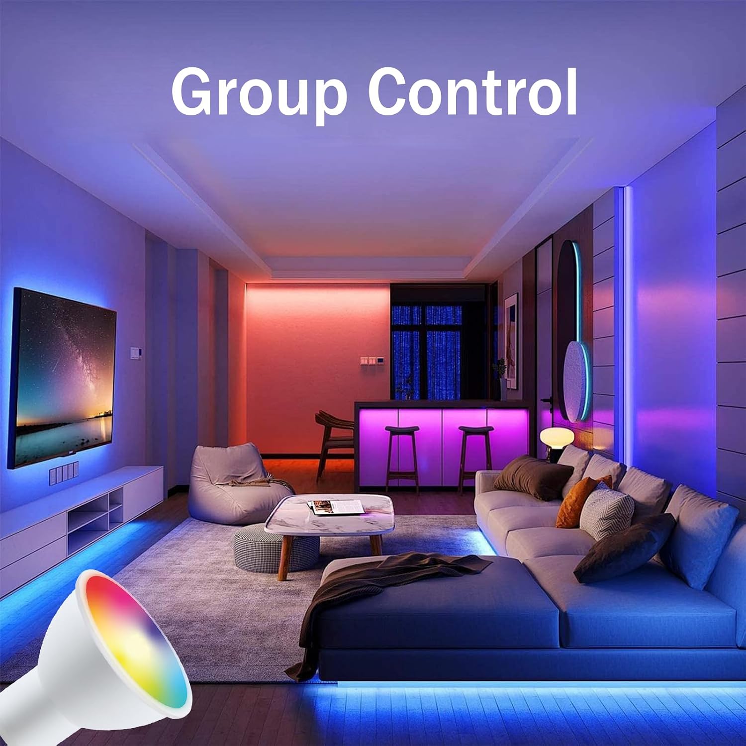 Detalle 2 de HARPER LIVING SMTB04 GU10 Smart Wi-Fi LED Bulb, RGB, Dimmable, 400 lm