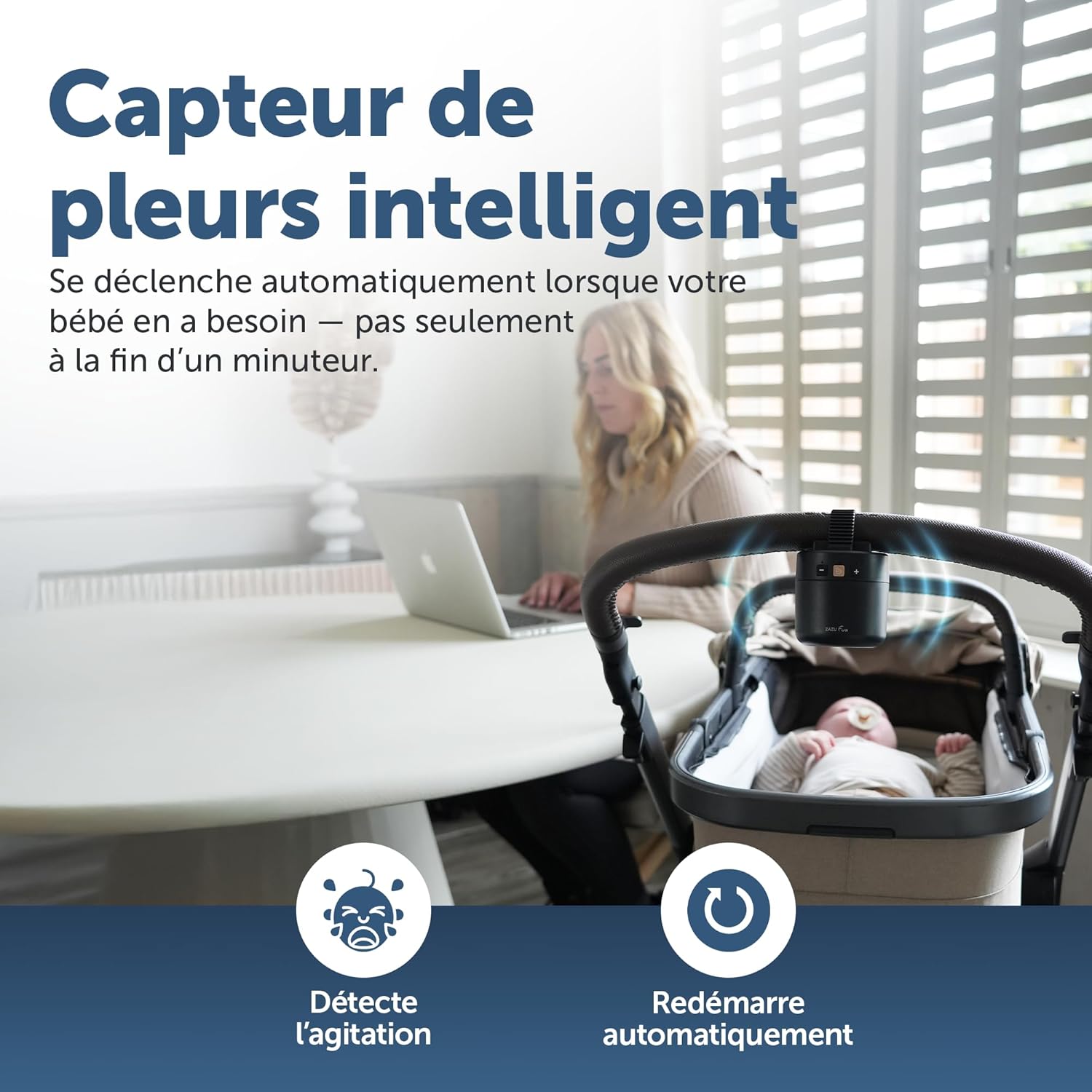 Thumbnail 3 de ZAZU Roxy Baby Rocker – Balançoire électrique pour poussette avec capteur de pleurs