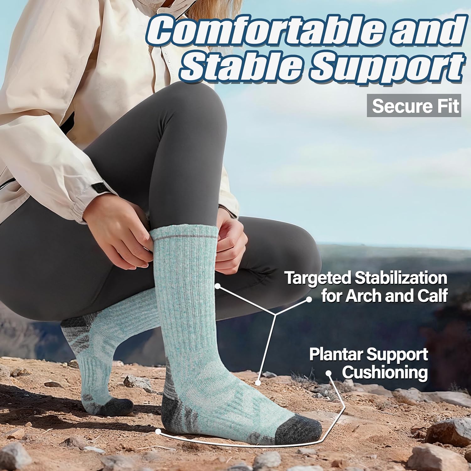 Detalle de ANTSANG Merino Wool Hiking Socks, Crew, 5 Pairs with Targeted Cushioning