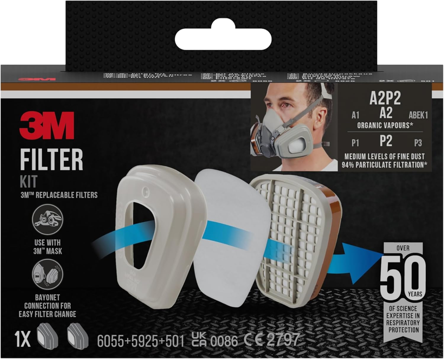 Thumbnail 5 de 3M 6002 CR Ersatzfilter für Farbspritzarbeiten – Doppel-Atemventil, A2P2 Schutzstufe