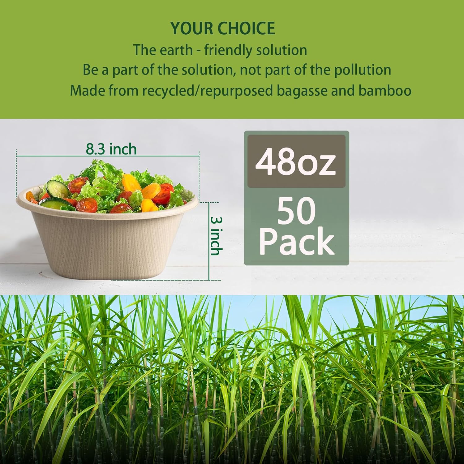 Thumbnail 1 de Homestockplus Large Disposable Bowl (48 Oz) — Heavy-Duty Paper Bowls Made From Sugarcane & Bamboo Fiber, Microwave Safe