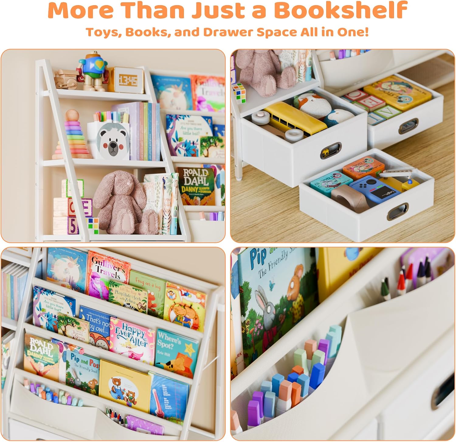 Detalle de POZILAN SJ08 Kids’ Bookshelf and Toy Organizer, 3 Drawers, 3-Tier Shelf