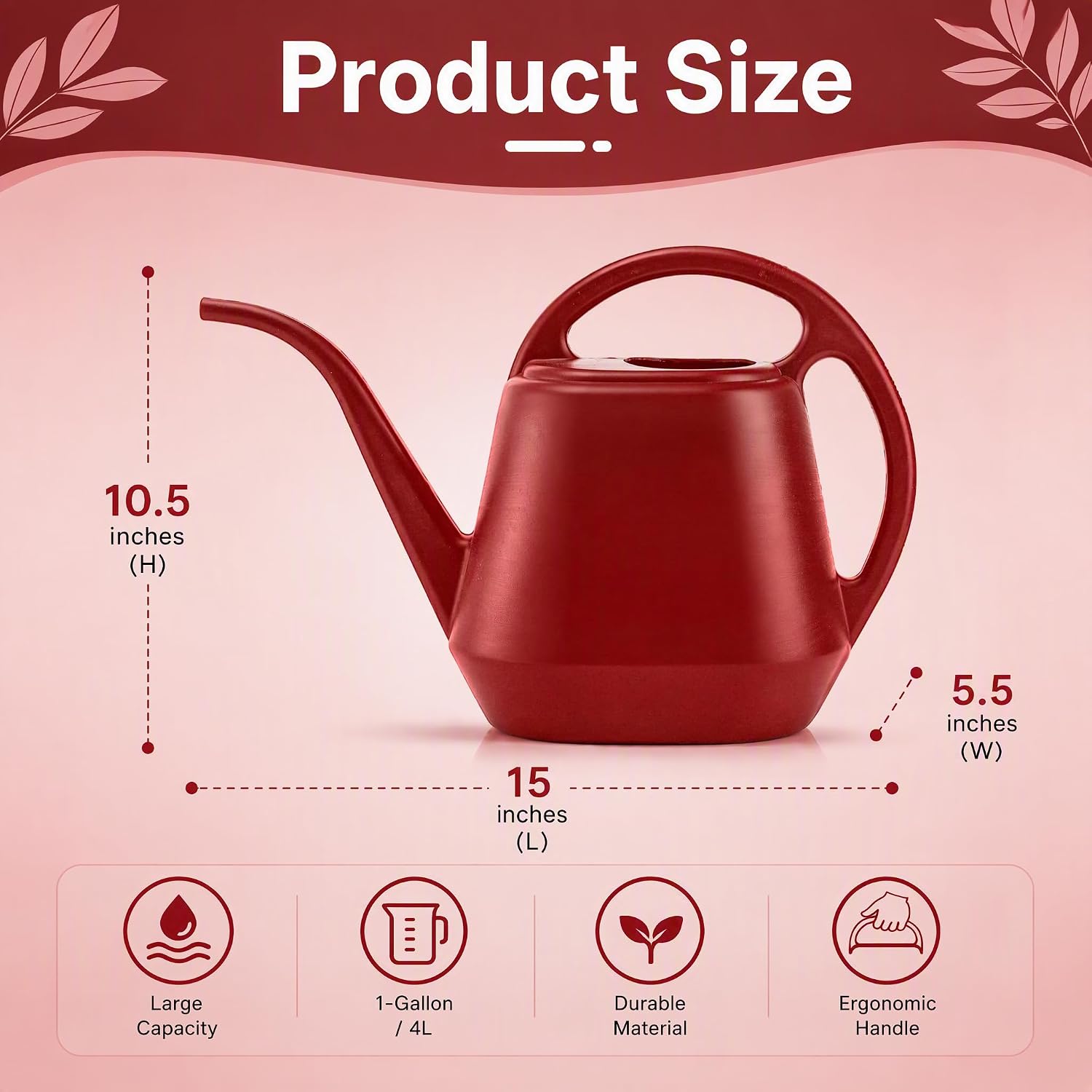 Detalle de Fasmov Plastic Watering Can, 1-Gallon, Burnt Red with Long Spout