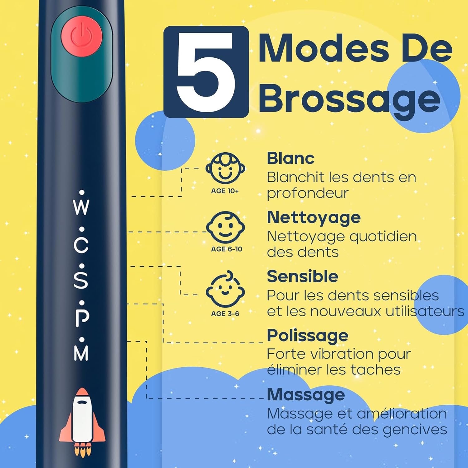 Thumbnail 4 de Seago SG2303 brosse à dents électrique rechargeable pour enfants (bleu marine) avec minuterie 2 minutes et 8 têtes