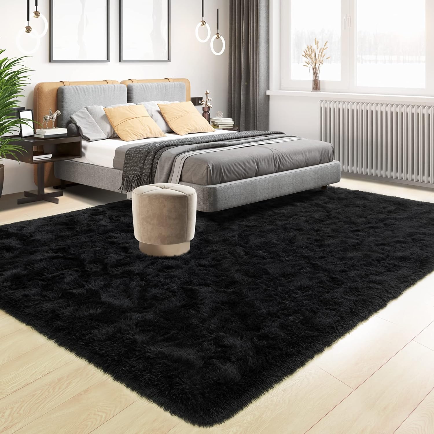 Thumbnail 1 de Tepook Super Soft Fluffy Rug (4 x 6 ft) – Black Velvet Plush with Non-Slip Backing
