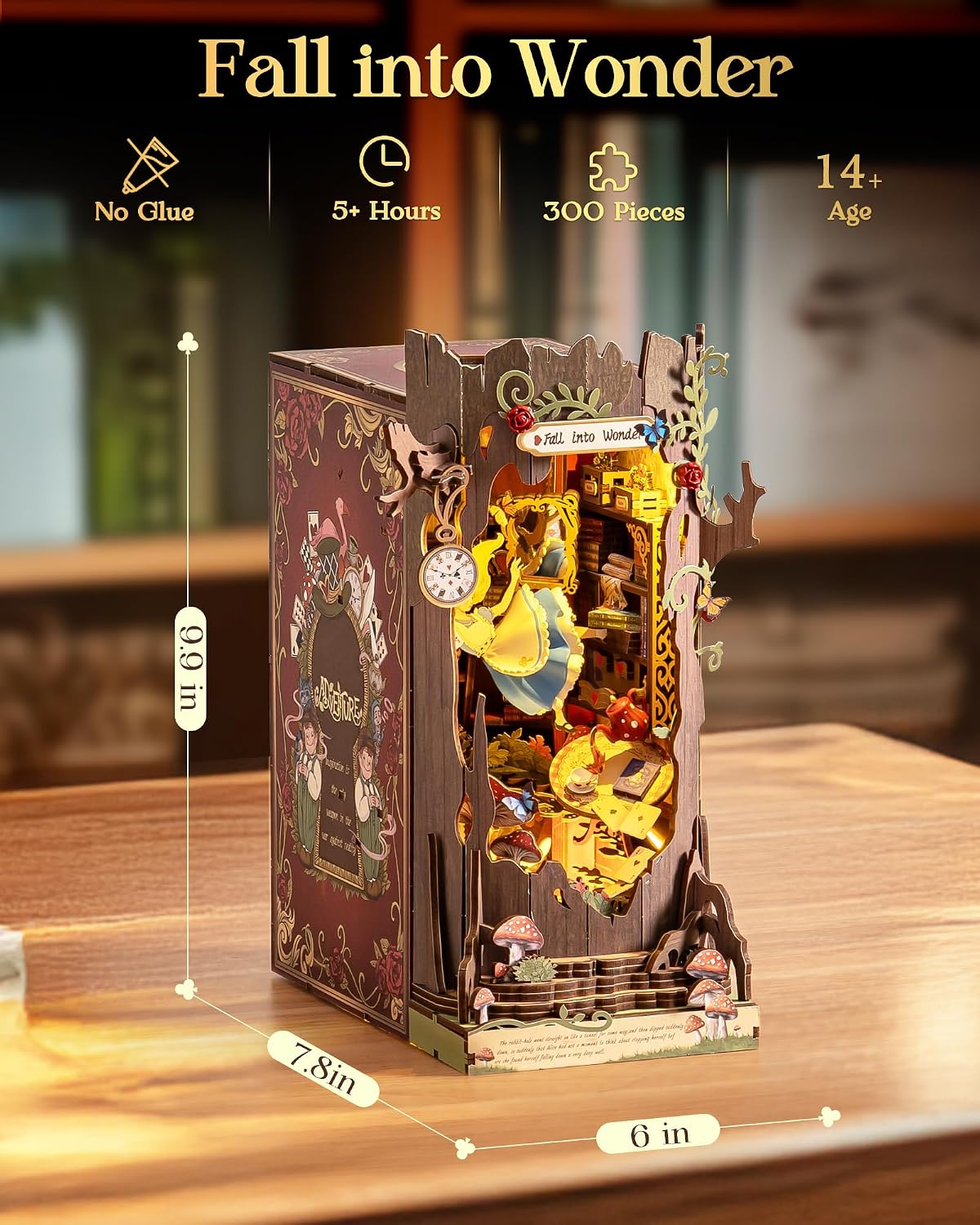 Detalle 2 de Rolife Book Nook “Fall into Wonder” DIY Miniature House Kit (300-piece) – Booknook diorama puzzle