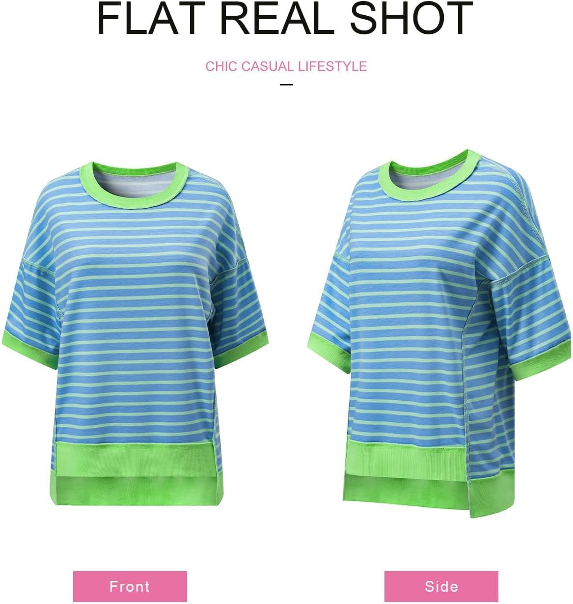 Thumbnail 1 de SHEWIN Women’s Striped Short-Sleeve Crewneck Sweatshirt Top