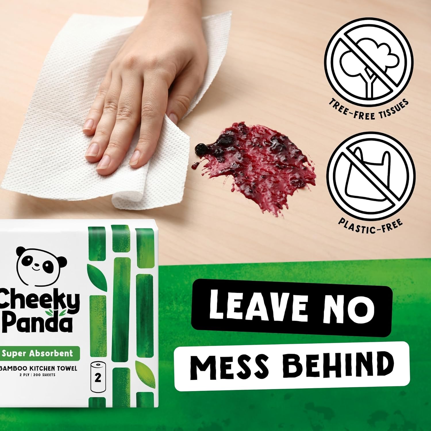 Detalle de The Cheeky Panda Bamboo Kitchen Roll (10 rolls) – 1000 super strong sheets, plastic-free