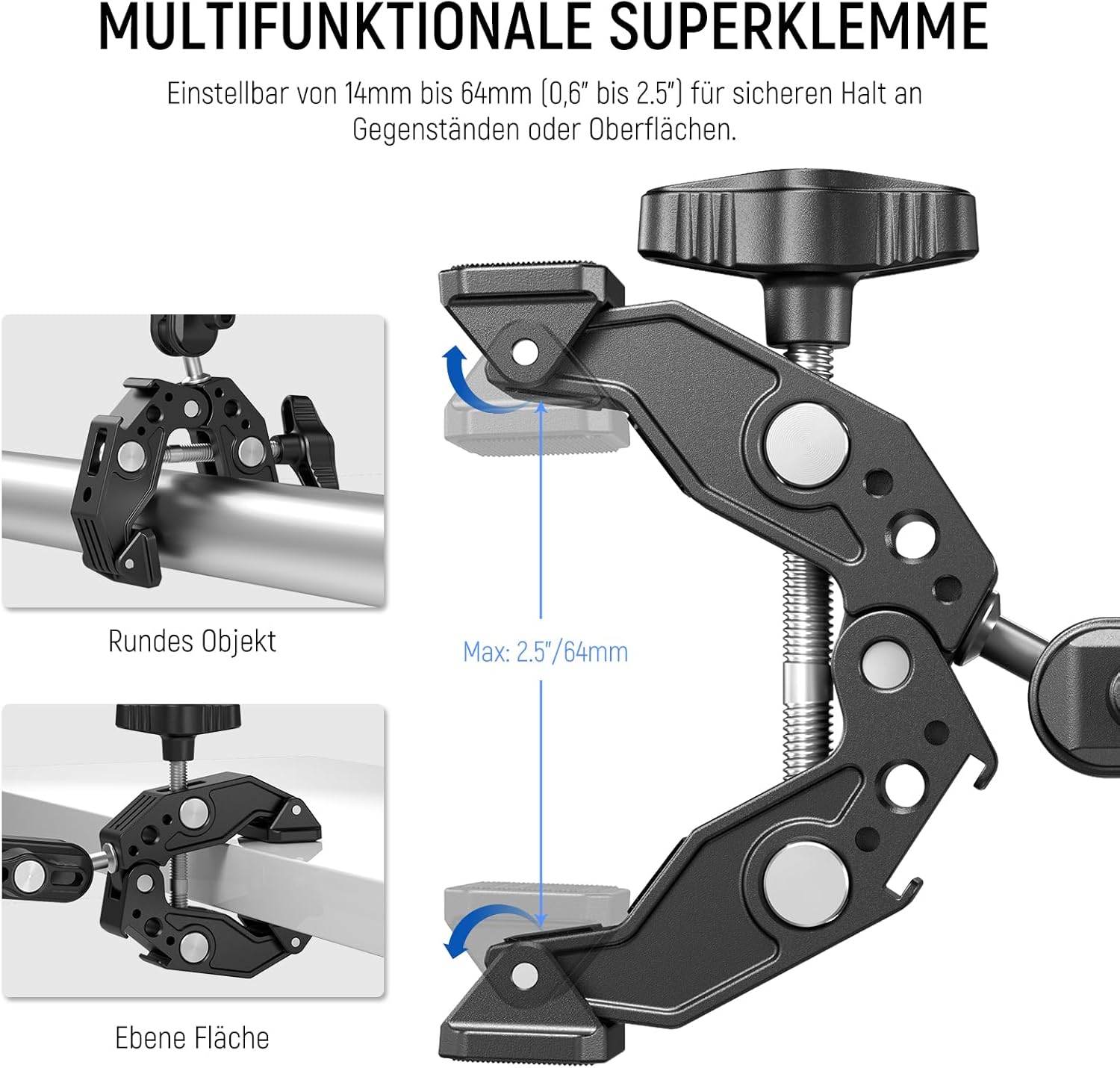 Thumbnail 2 de NEEWER Super Clamp Klemme mit 3" Dual-Kugelkopf Magic Arm, Cold Shoe und 1/4" Gewinde