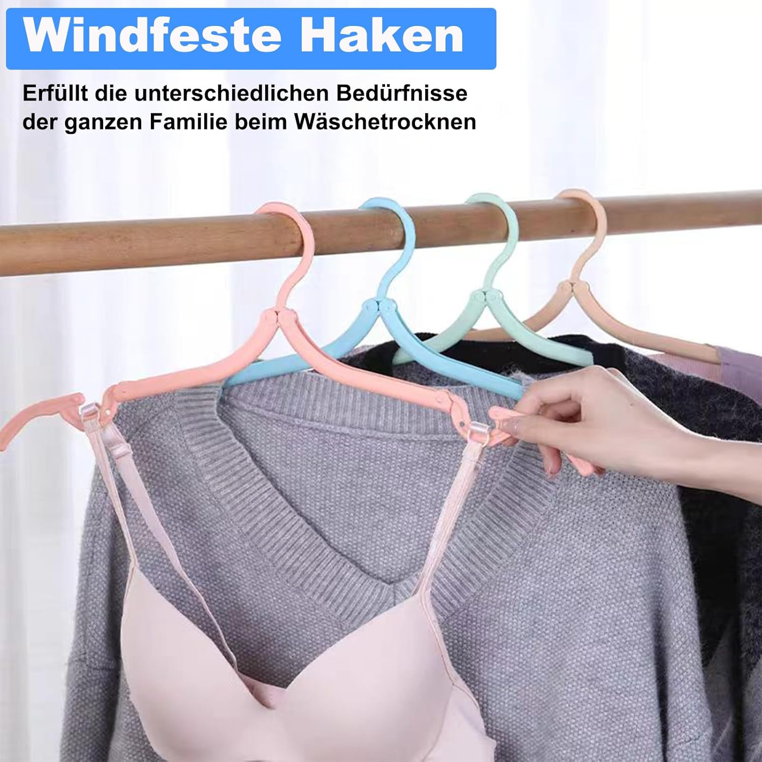 Detalle de 20 Stück faltbare Kleiderbügel – Tragbare Kunststoffbügel, platzsparend, 5 Farben (Hellblau, Hellrosa, Hellgelb, Hellgrün, Helllila)