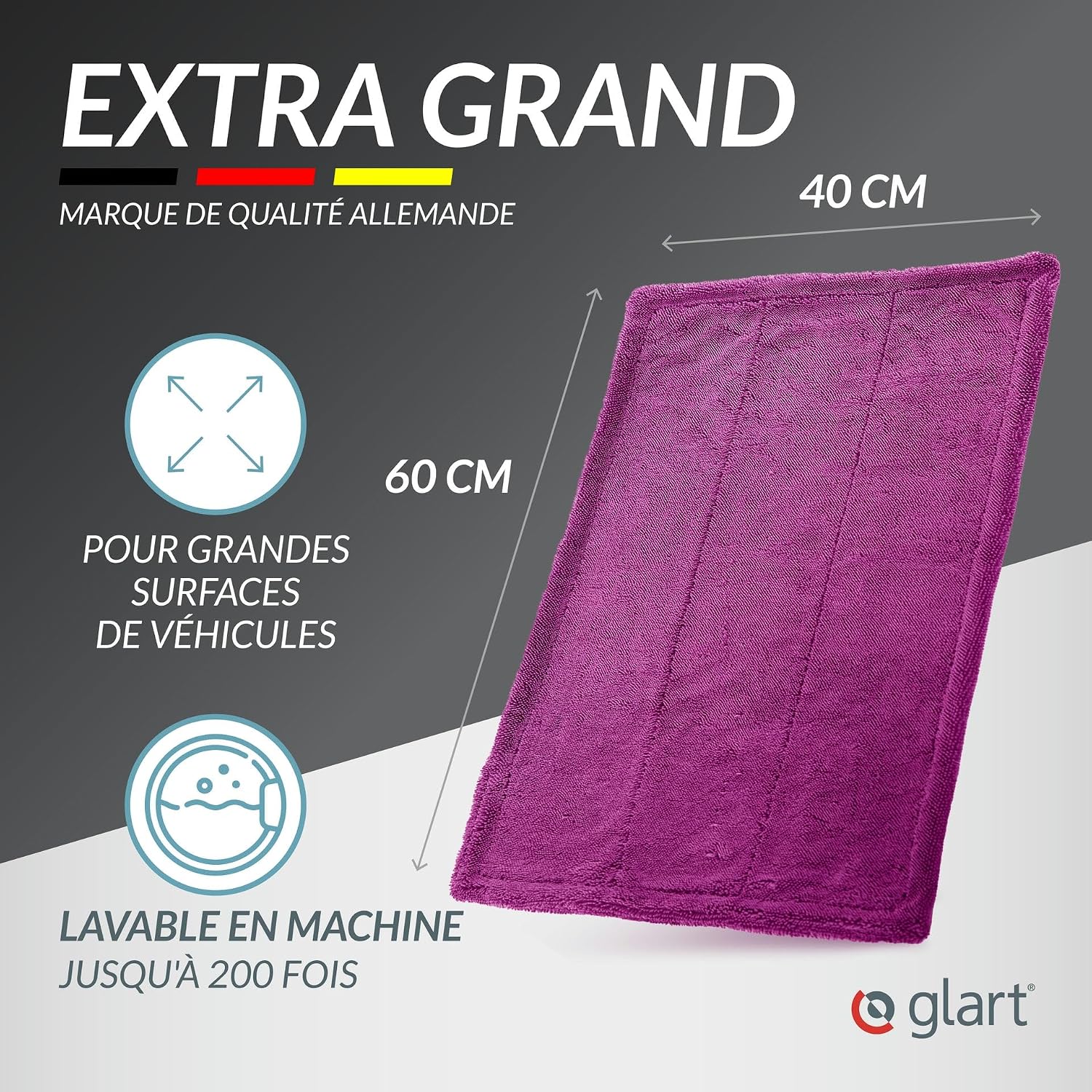 Detalle de Glart 44TW6P Twist: Serviette de Séchage Auto XXL (60x40 cm) en Microfibre ultrabsorbante