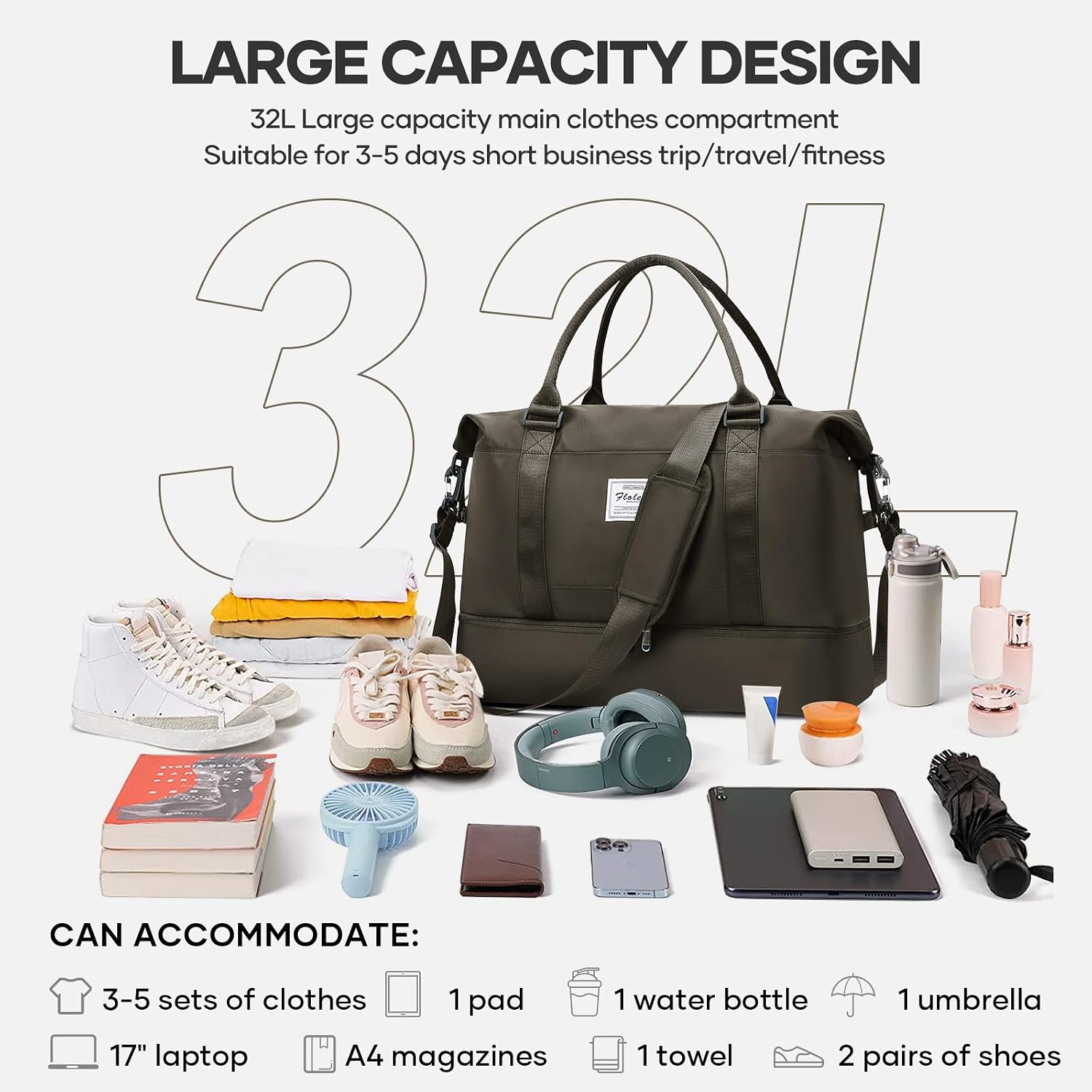Detalle de Reisetasche Damen 45x36x20 – praktische EasyJet-Handgepäck-Tasche mit Schuhfach und Nass-/Trocken-Trennung