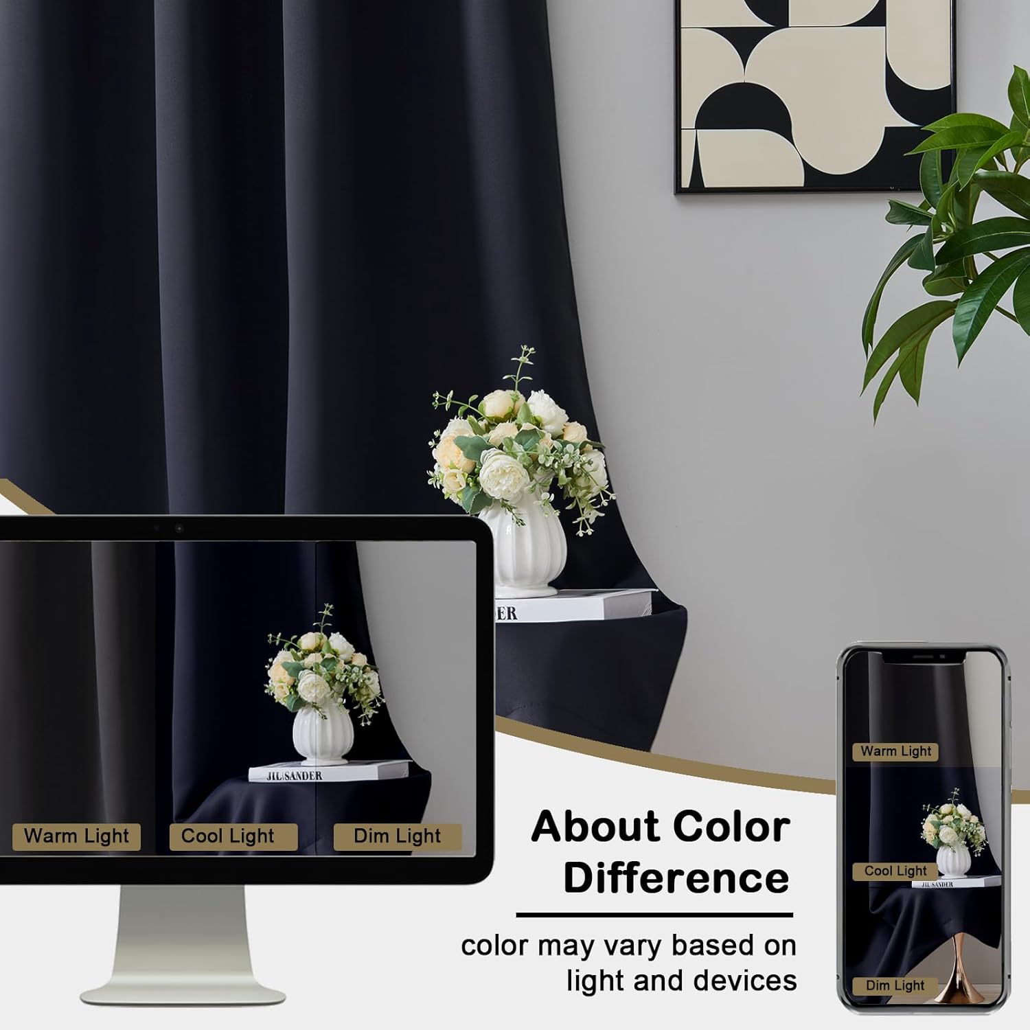 Thumbnail 6 de OVZME Blackout Curtains for Bedroom, 72-Inch Length, 2 Panels (80" Total Width) in Black