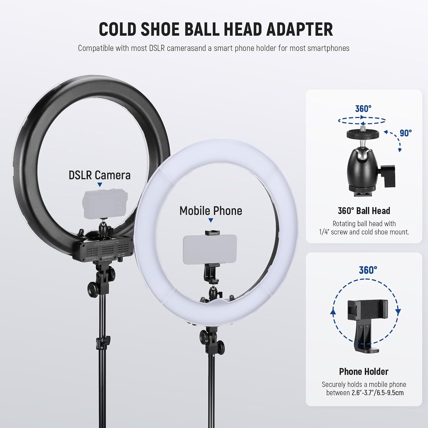 Thumbnail 5 de NEEWER RL-18 18 inch / 45cm LED ring light with tripod stand and phone holder (58W, 5600K, CRI 95)