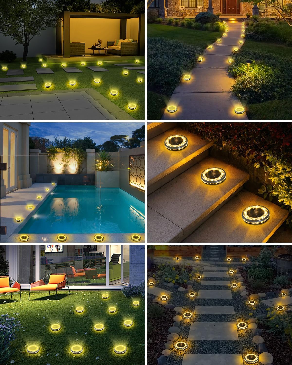 Detalle de Bowfar 12er Set Solar-Bodenleuchten für außen mit 12 LEDs, IP65 (warmweiß)