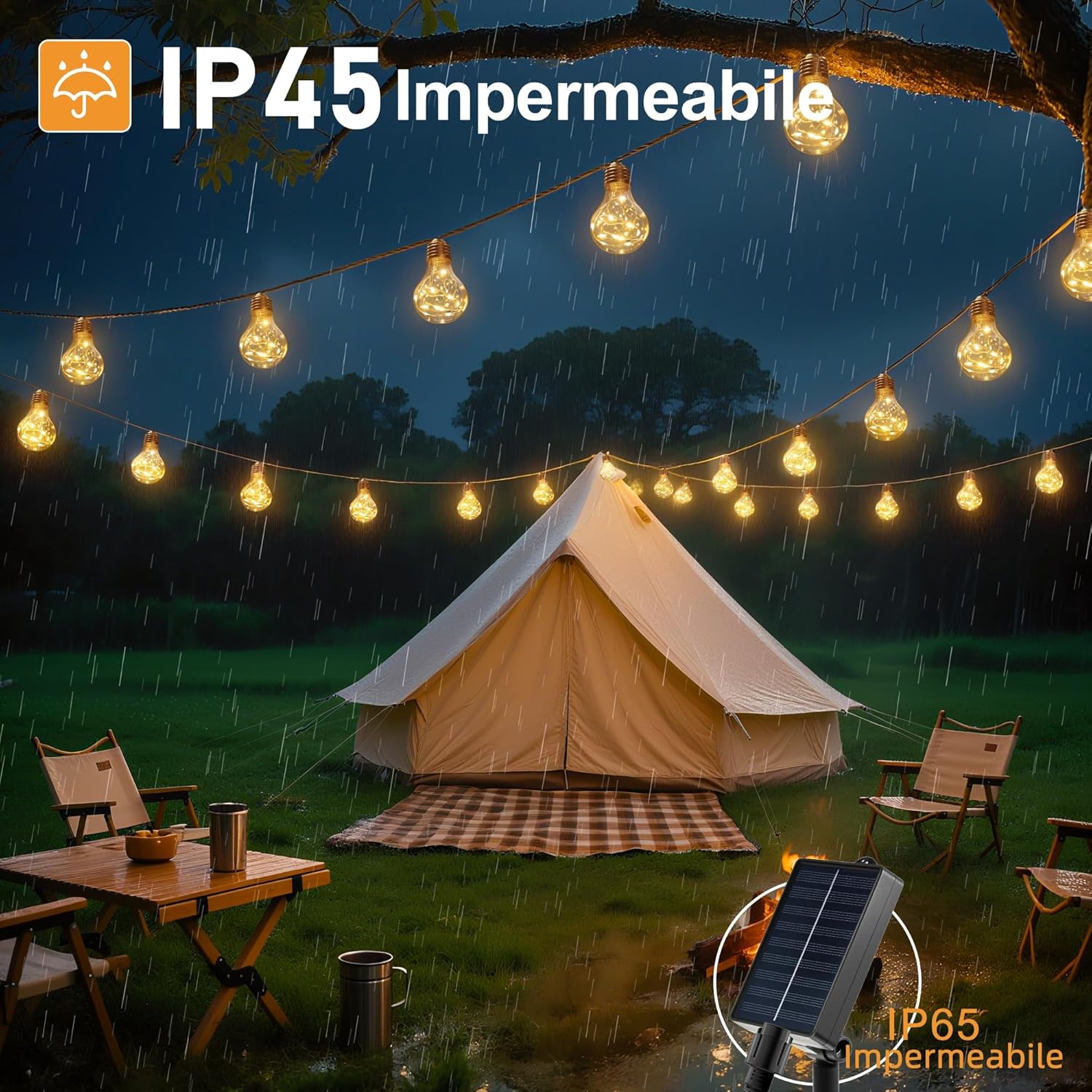 Detalle de HeiPard Catena di luci solari per esterni, 8,5 m, 16 lampadine A60 LED – stile vintage e alimentazione ibrida