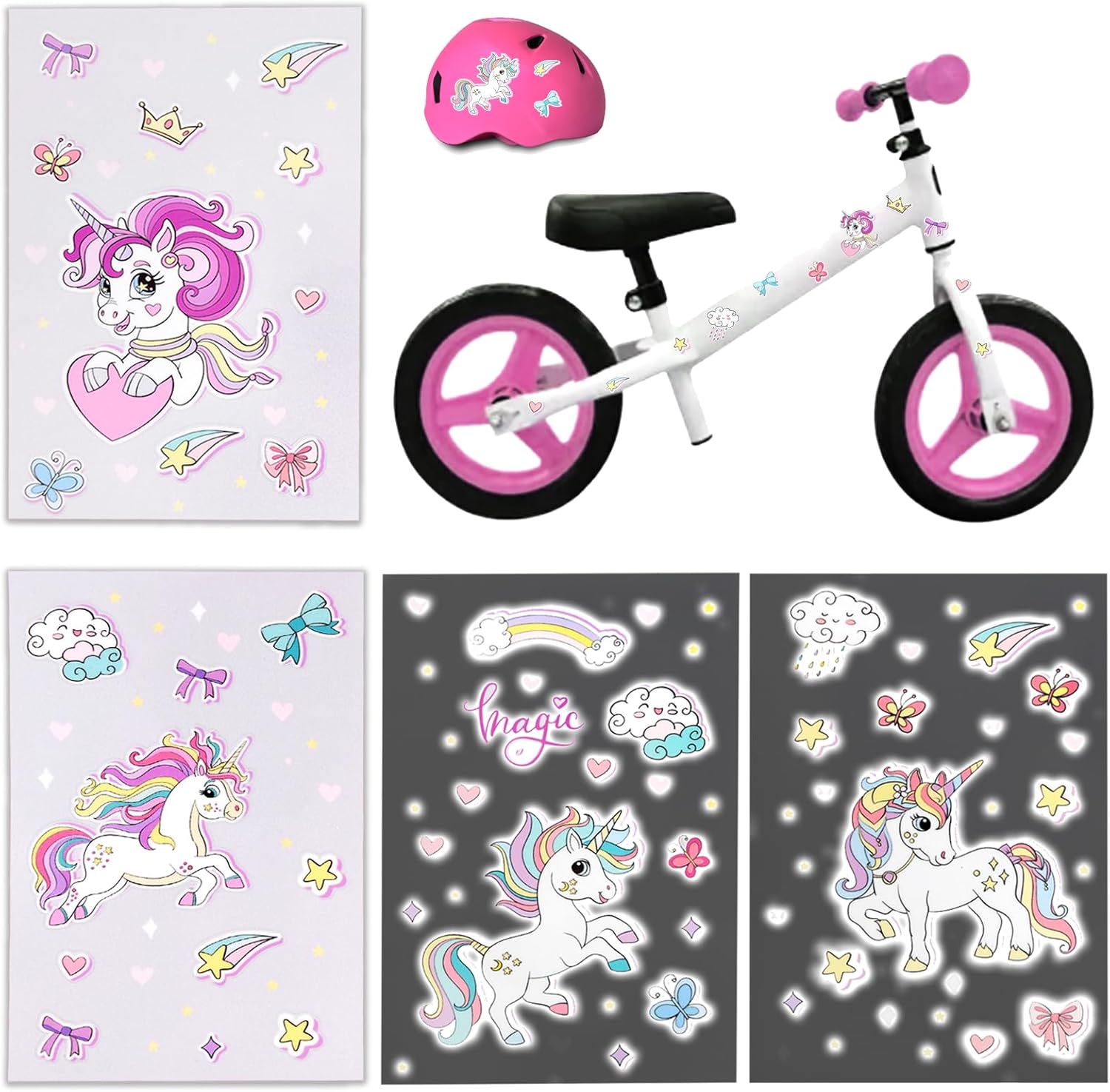 Detalle de 4er Pack Einhorn Reflektierende Fahrrad-Aufkleber – Vinyl-Look mit 17 × 11 cm Design