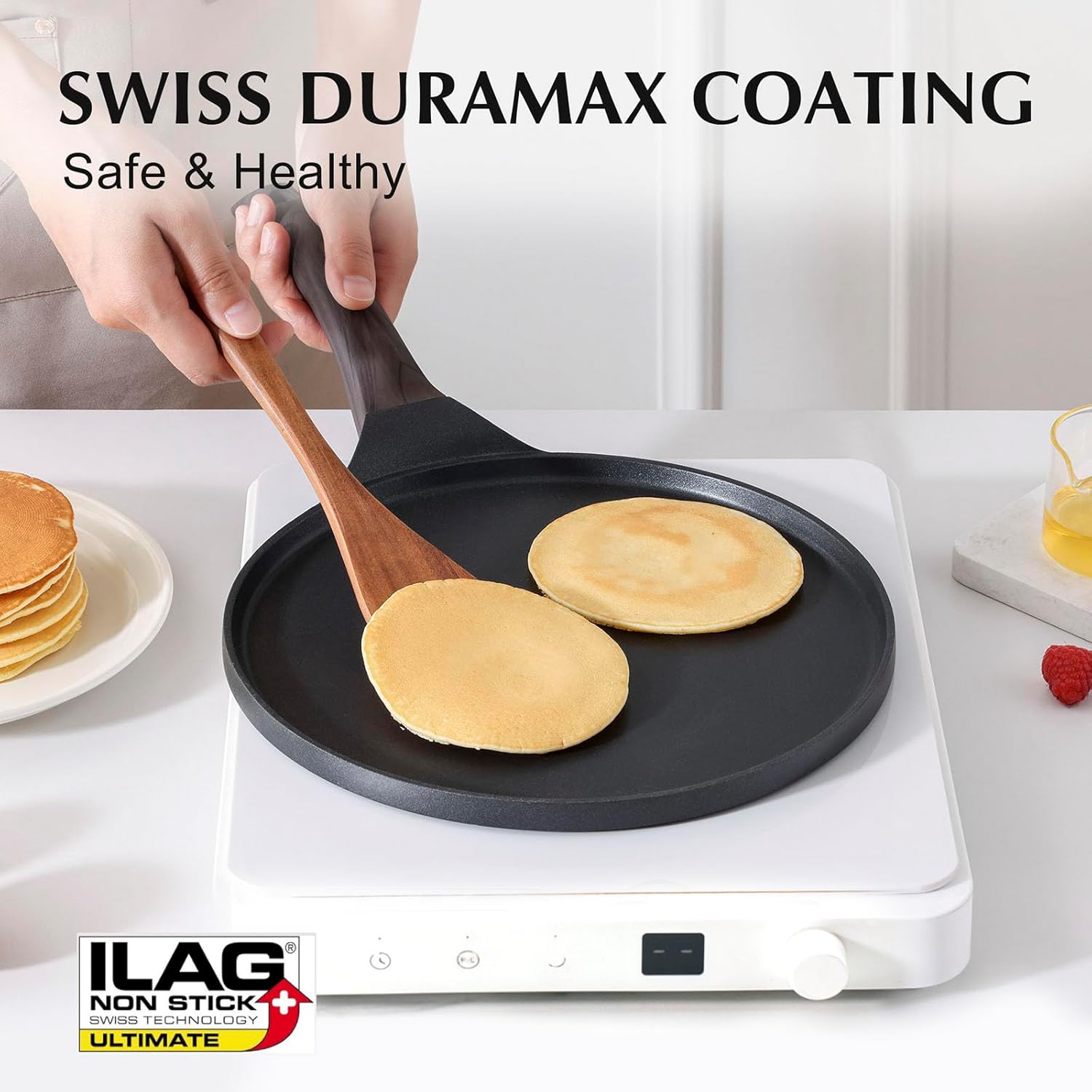 Thumbnail 1 de SENSARTE Schwarze Crepe Pfanne 26 cm – Antihaft-Bratpfanne für Crepes, Omeletts & Pfannkuchen (Induktion kompatibel)