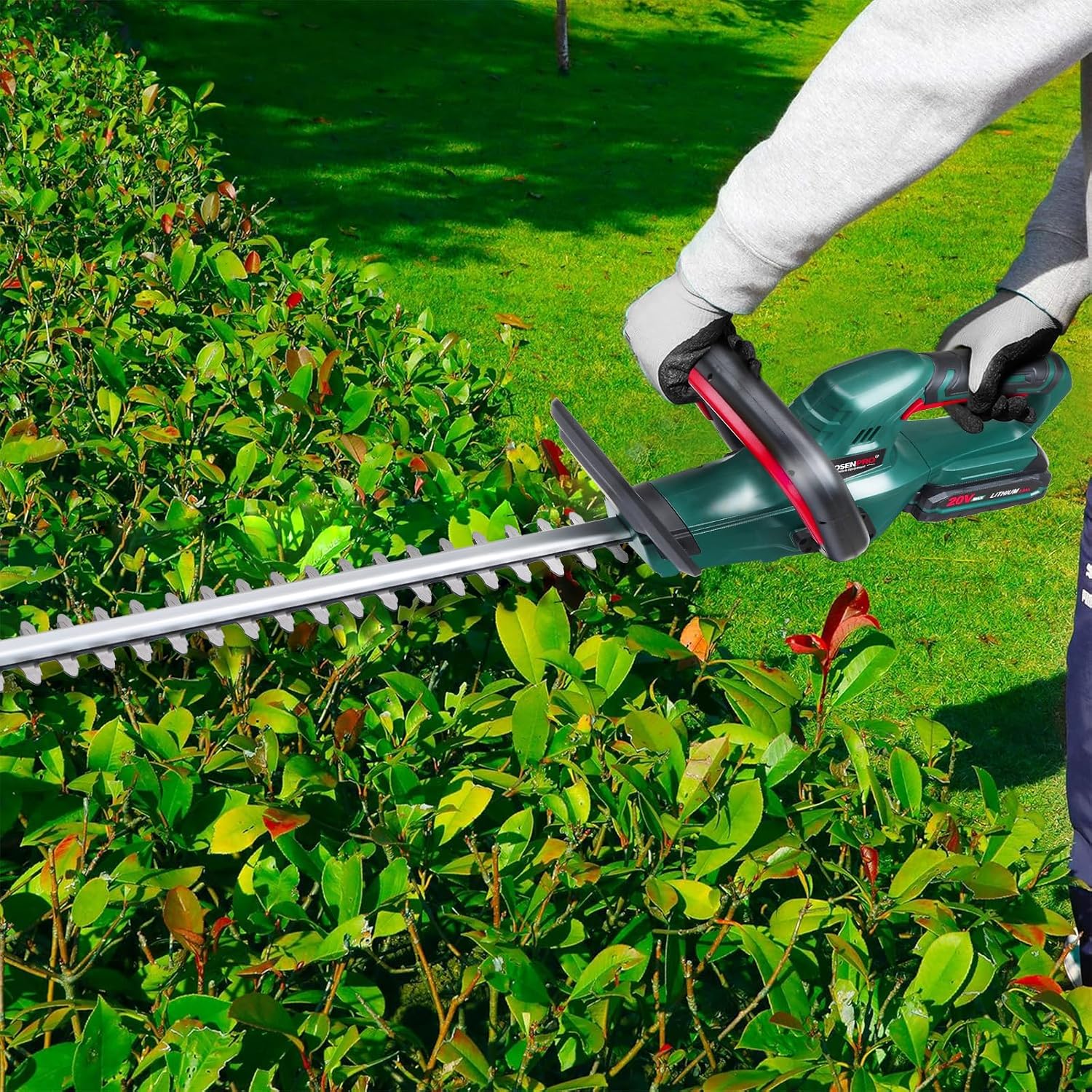 Detalle de POSENPRO 20V Cordless Hedge Trimmer — Lightweight, Dual-Action 520mm Blade with 2.0Ah Battery